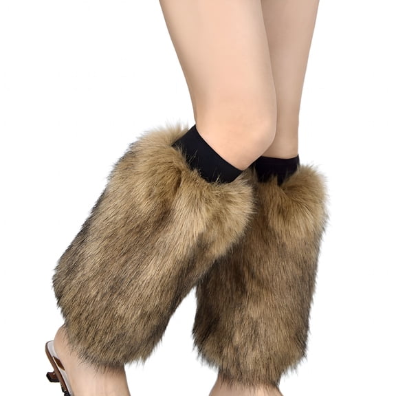 TELOLY Women Winter Solid Color Faux Fur Leg Warmer Hipster Warm Calf Socks Partywear Brown Fur Leg Warmers