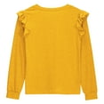 thumbnail image 5 of YLSDY Girls Sweaters Cute Crewneck Ruffle Long Sleeve Knit Pullover Sweater Tops 4-13 Years Casual Loose Fit Tunic Tops Solid Blouses Yellow 140, 5 of 7
