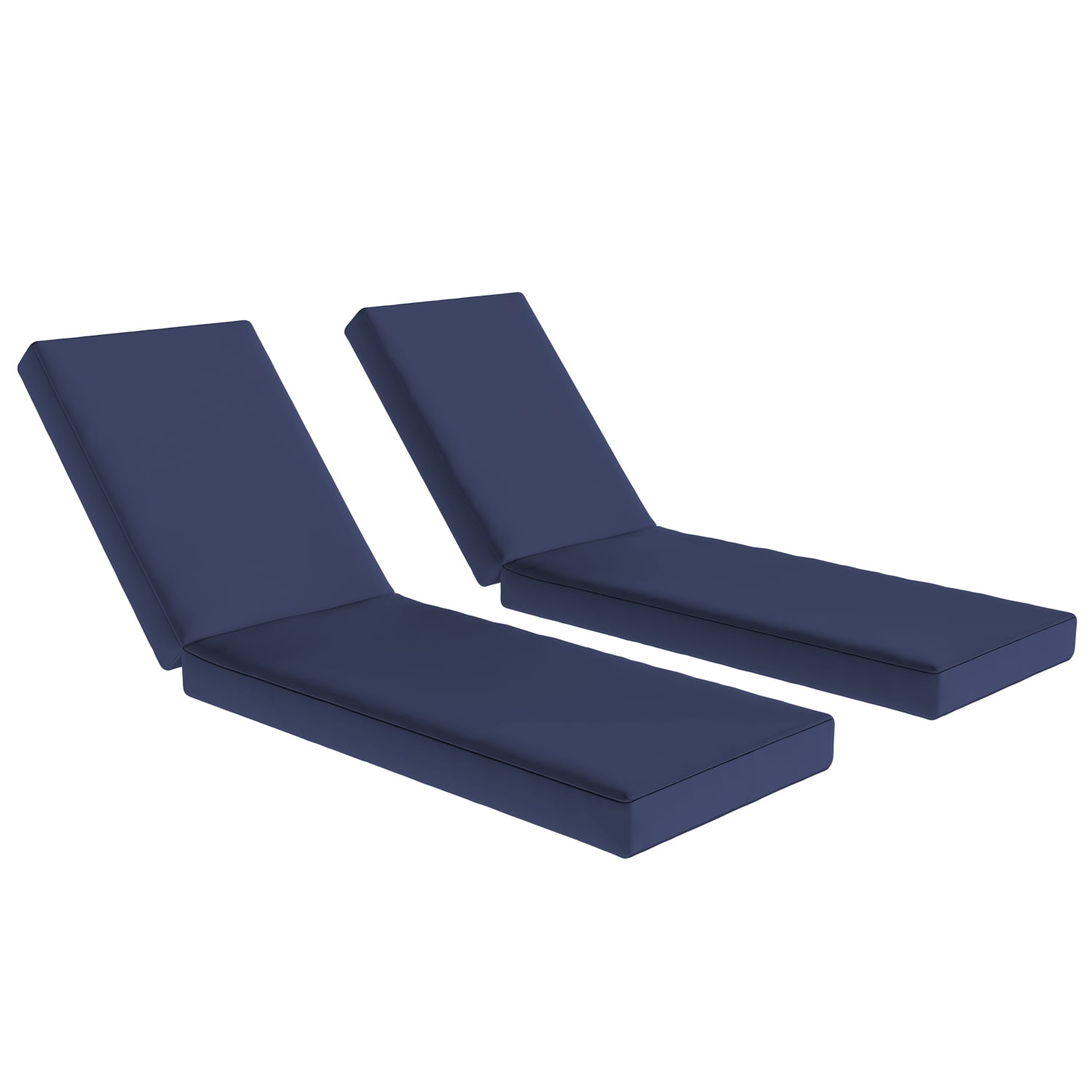 BaPiPro Navy Blue 2 Pack 72x21 Inch All-Weather Waterproof Outdoor Chaise Lounge Cushions, High-Density Foam Patio Pads with Detachable Zipper Covers & Non-Slip Ties for Pool Garden Backyard