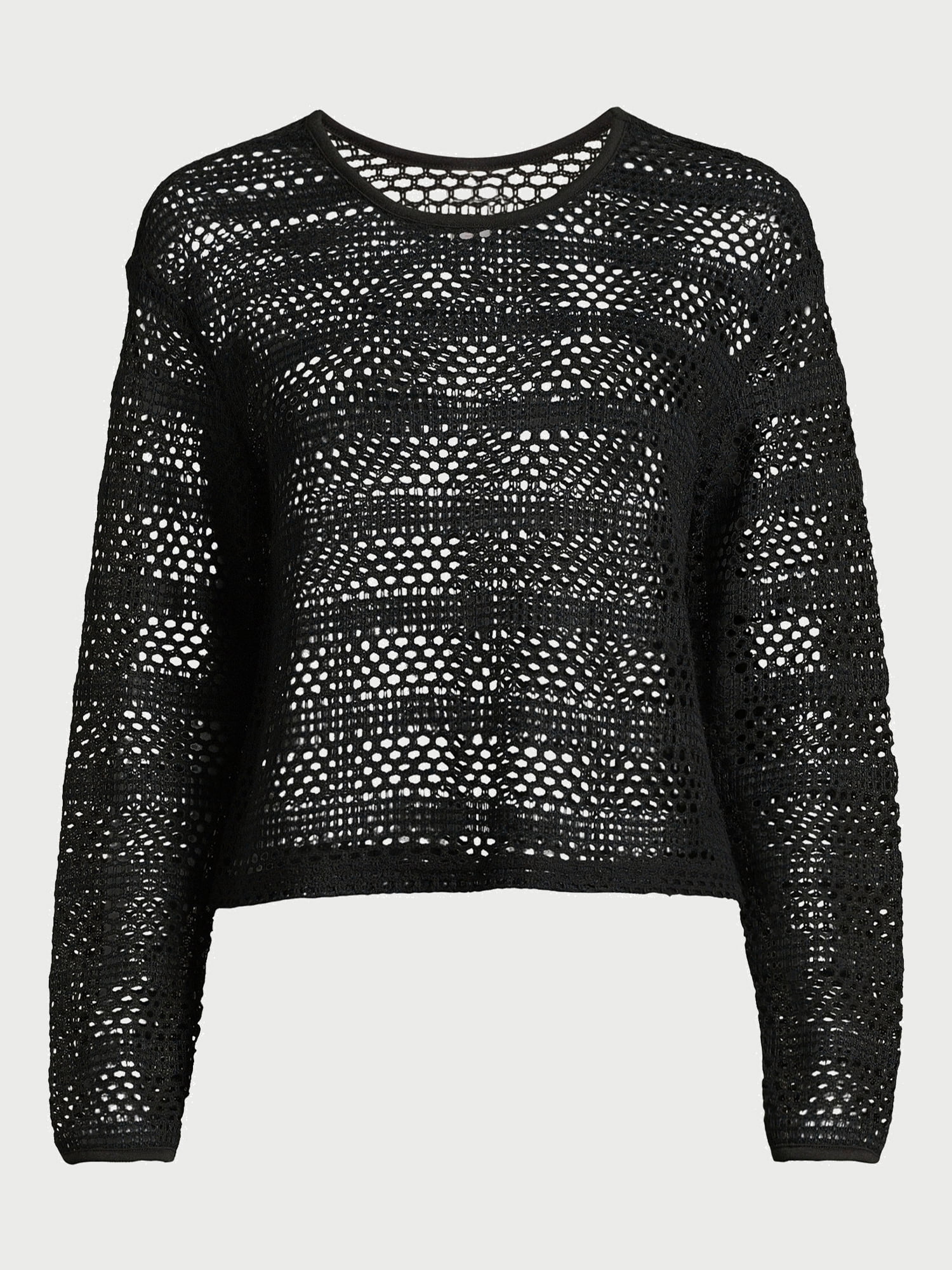 No Boundaries Juniors Crochet Coverup Top with Long Sleeves, Sizes S-XXL