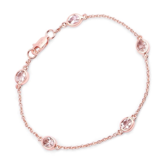 Fine Color Jewels Morganite Station Bracelet 18k Rose Gold 1.75 Ct Five Morganite Stone for Women