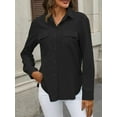 thumbnail image 6 of Women Linen Button Down Shirts Long Sleeve Blouse Casual Work Office Shirt Tunic Tops Black XXL, 6 of 8
