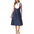 thumbnail image 1 of Vestido con tirantes INSPIRE CHIC para mujer, vestido midi de mezclilla con botones en la parte delantera, cuello en U clásico y bolsillos, talla XL, negro y azul, 1 of 6
