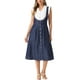 thumbnail image 1 of Vestido con tirantes INSPIRE CHIC para mujer, vestido midi de mezclilla con botones en la parte delantera, cuello en U clásico y bolsillos, talla XL, negro y azul, 1 of 6