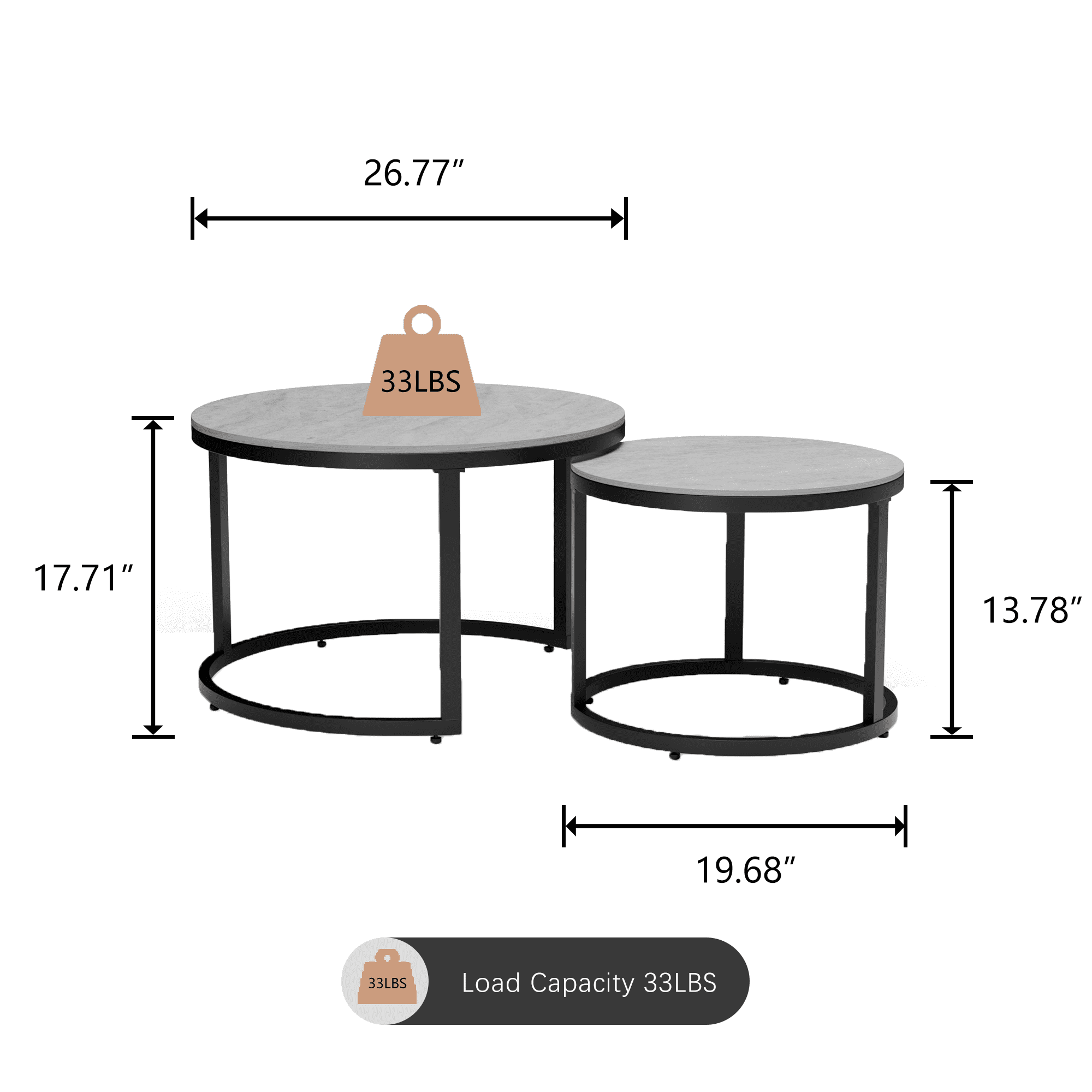 Glory Patio Nesting Coffee Table Set of 2 Pieces, Art Deco, Tempered Glass, Black