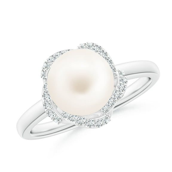 ANGARA Freshwater Cultured Pearl Overlapping Halo Ring in 14K White Gold for Women | June Birthstone, Birthday, Anniversary, Jewelry Gift for Women | Pearl Ring