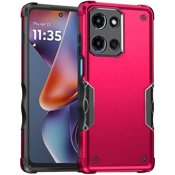 For Motorola Moto G 5G 2025 XT2513V Slim Shockproof Hybrid Cover Cellphone Case   Tempered Glass - Exquisite Dark Pink