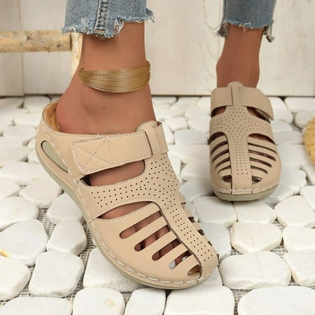

Women s New Summer Sandals Wedge-Heeled Fish-Mouth Slippers Hollow Uppers Thick Soles Comfortable Slippers