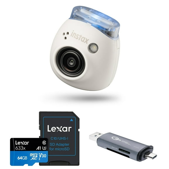 Fujifilm Instax Pal Digital Camera, Milky White, Bundle with 64GB Memory Card and OTG Card Reader