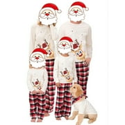 Qiylii Christmas Matching Parent-child Pajamas Set, Elk T-shirt, Plaid Pants