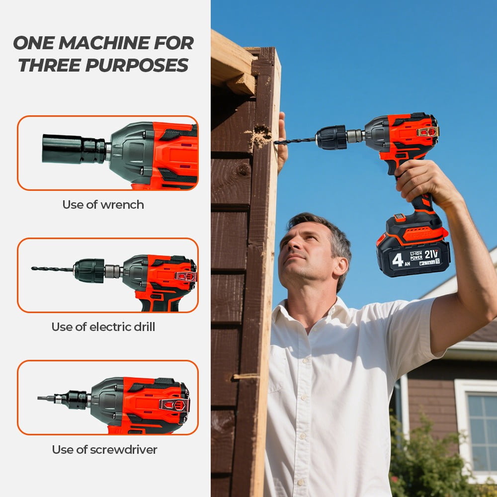 Electric Impact Wrench 1000Nm High Torque Impact Gun 1/2" Cordless Impact Wrench