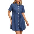 thumbnail image 2 of Vestido mini de mezclilla para mujer con cuello y botones de manga corta Inspire Chic L azul, 2 of 6