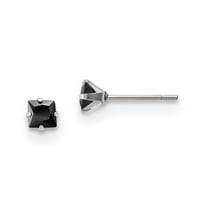 Stainless Steel Polished 4mm Black Square CZ Stud Post Earrings