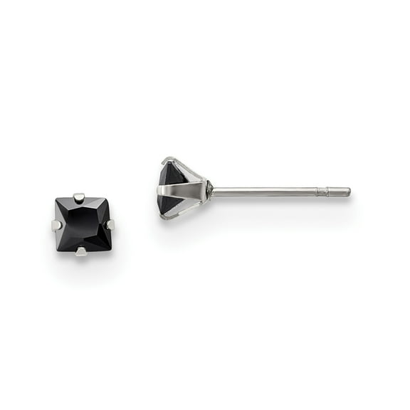 Stainless Steel Polished 4mm Black Square CZ Stud Post Earrings