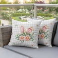 thumbnail image 4 of Easter Rabbit Ears Pillow Covers 2 Pack Spring Pink Flowers Green Leaf Plant Light Grey Plaid Pillowcase Waterproof Outdoor Throw Pillow Cover for Patio Garden Square Cushion 18”x18”, 4 of 9