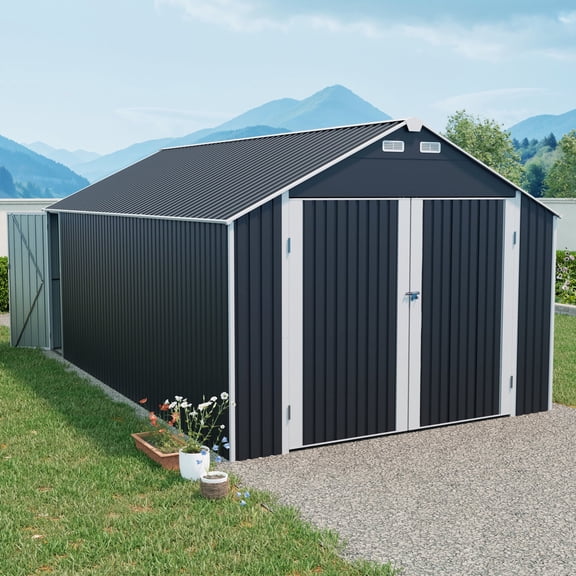 IMagacFun 12x20 Outdoor Storage Shed Heavy Duty Garage Shed Metal Tool House with Doors and Vents for Car Backyard Black
