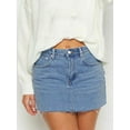 thumbnail image 4 of Rdhnmea Women Low Rise Jean Skirt Solid Raw Trim Mini Denim Skirt with Pockets, 4 of 9
