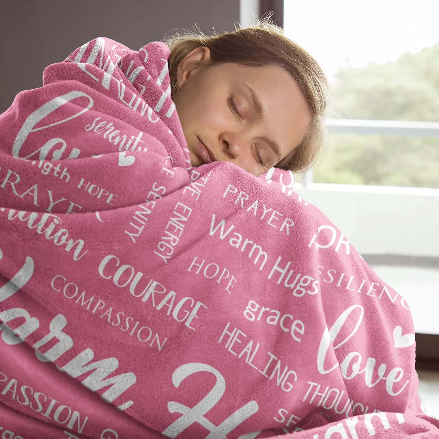 Warm Hugs Healing Blanket - Breast Cancer Gifts for Women, Get Well Soon, Feel Better Gifts for Women Patient, Think of You, Sympathy Gift for Friend Sister, Soft Comfort Throw Blankets 50" x 60"