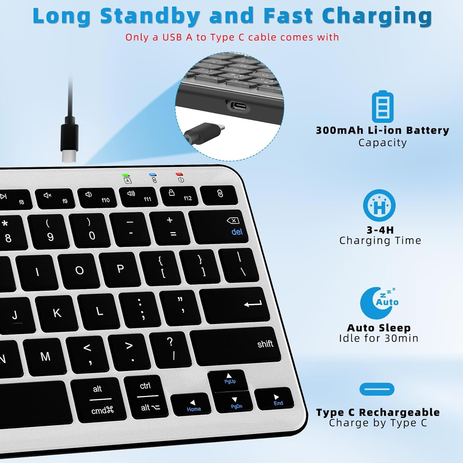 XIHAMA Bluetooth Keyboard, Ultra-Slim Wireless Keyboard for iPad, Rechargeable Ergonomic Computer Keyboard for iOS, Android, Windows PC Tablets Phone