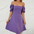 thumbnail image 4 of Fankiway Robe Décontractée pour Femmes Couleur Unie Manches Bouffantes Manches Courtes Col Carré Robes Grande Taille pour Femmes Rondes Robes de Printemps pour Femmes 9538, 4 of 8