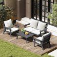 thumbnail image 3 of FOOWIN 4-Piece Patio Furniture Set, HDPE Outdoor Conversation Set with 4 Seating & Cushions, Perfect Patio Sofa Set for Garden, Porch, Backyard, Grey Frame with Beige Cushion, 3 of 7
