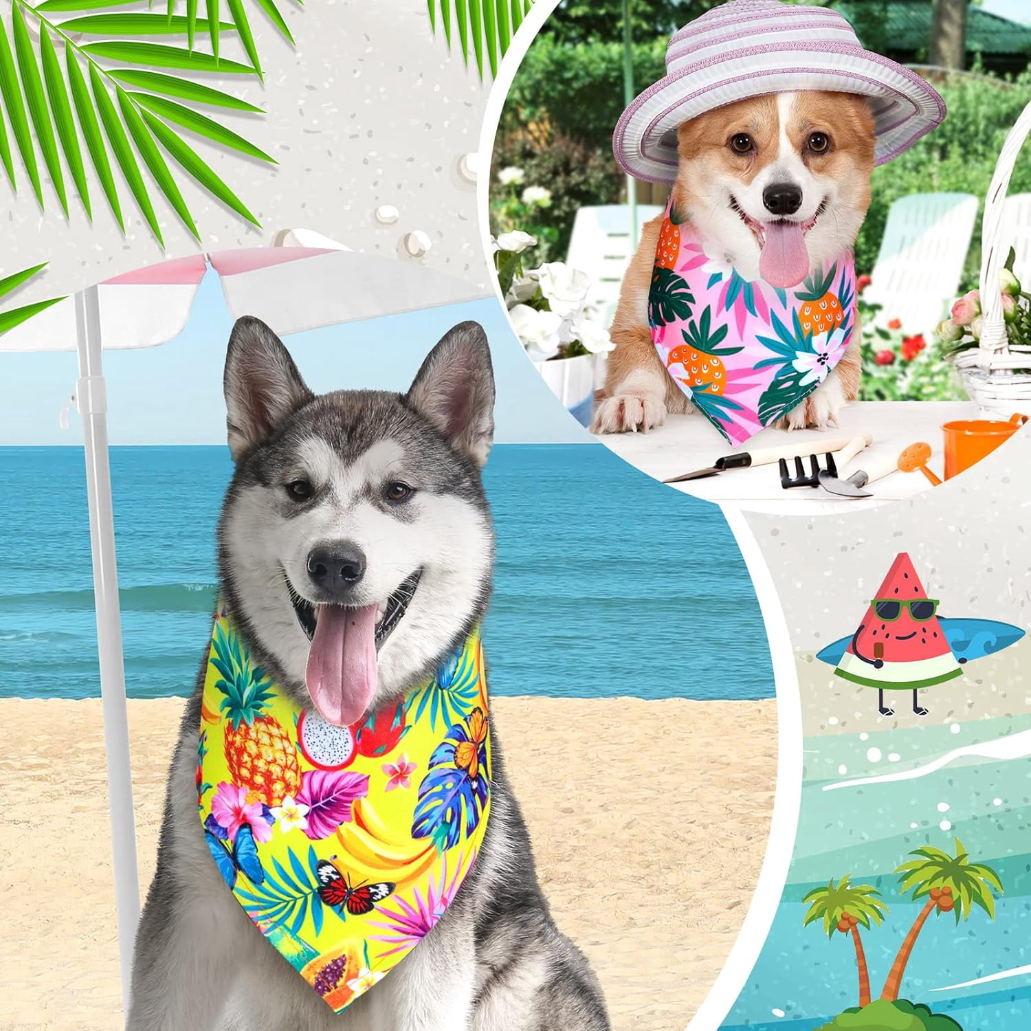 30 Pack Spring Dog Bandanas Bulk Summer Fruit Pet Bandanas Soft Triangle Dog Scarfs Polyester Bandana Pet Costume Cute Scarf Bibs with Flowers Patterns for Medium Large