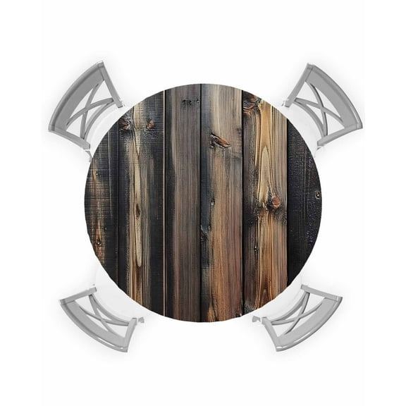 nqOlkjepod Black Brown Plank Round Tablecloth, Fitted Table Cover with Elastic for 55"-60" Round Tables, Vintage Chic Wooden Grain Table Cloth Outdoor Indoor Dinning Party Waterproof Tablecloths