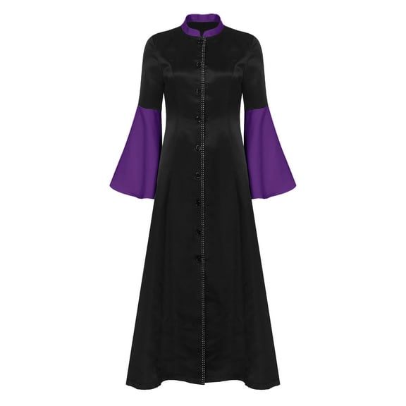 iiniim Women's Rhinestones Trim Clergy Church Choir Robe Button Loose Maxi Dress Priest Pulpit Robes Purple L