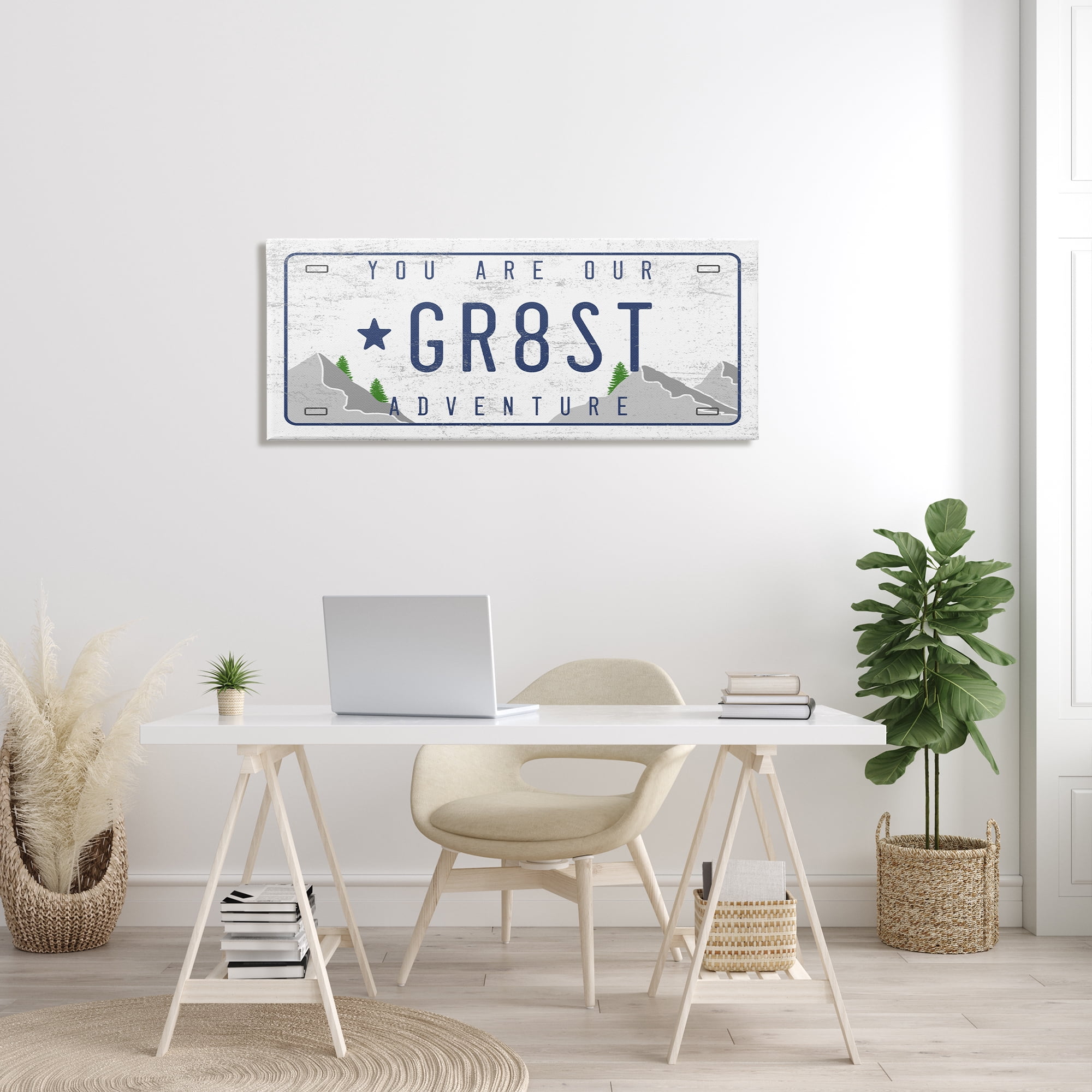 Stupell Industries Our Greatest Adventure Mountain Range License Plate Transportation Painting Gallery Wrapped Canvas Print Wall Art, 20 x 48