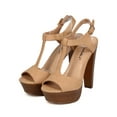 thumbnail image 5 of Breckelles ED41 Leatherette Peep Toe T-Strap Wooden Chunky Heel Sandal - Papaya (Size: 6.0), 5 of 6
