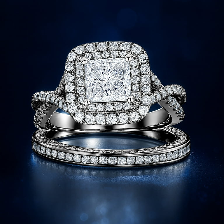 JeenMata 1.25 ct Moissanite Gothic Wedding Ring Set, 18K