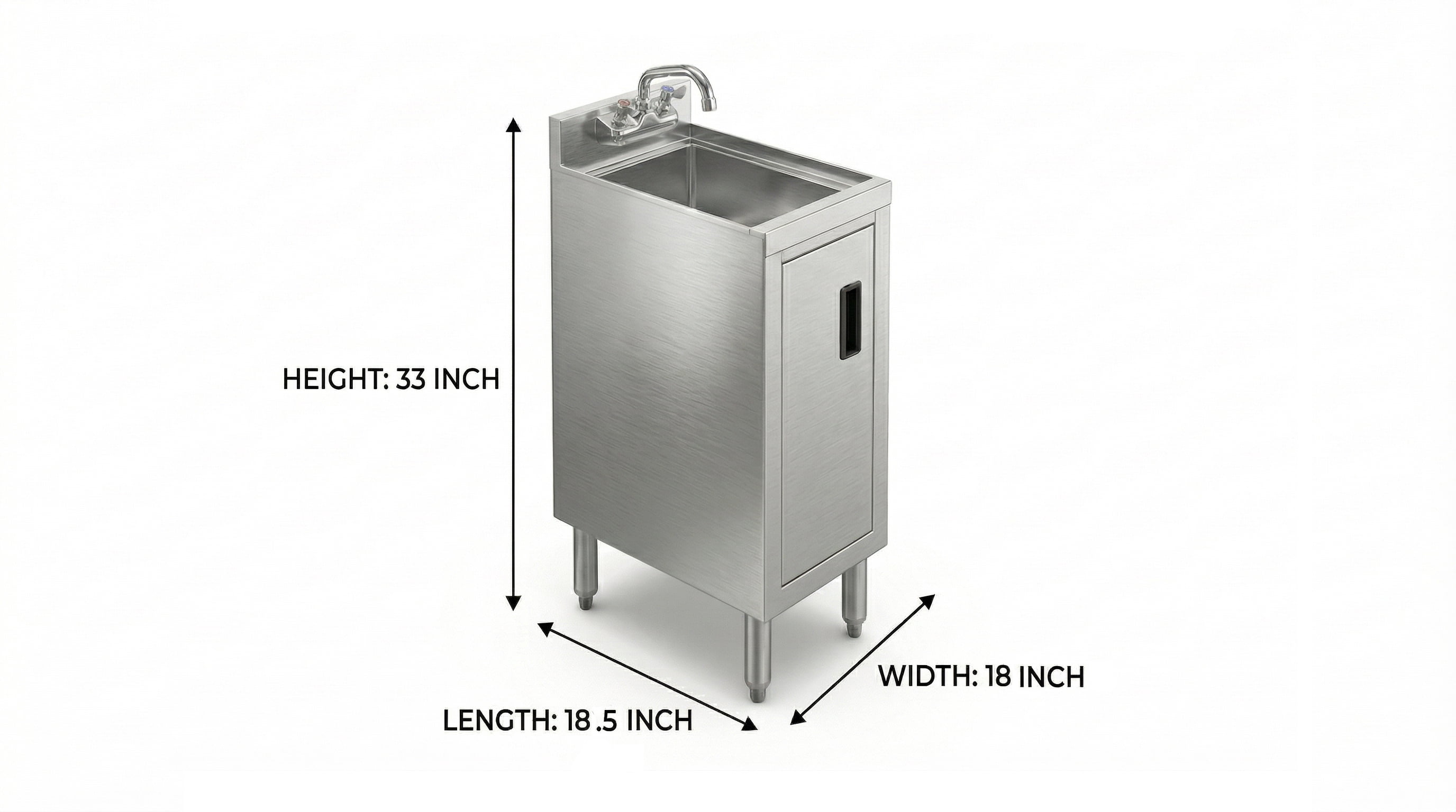 18.5 Inch Underbar Hand Sink with Cabinet, 18 1/2 in. x 12 in. x 30 in. Stainless Steel Bar Sink with Faucet, Compact Commercial Hand Wash Sink with Door, Single Bowl Prep Sink, NSF
