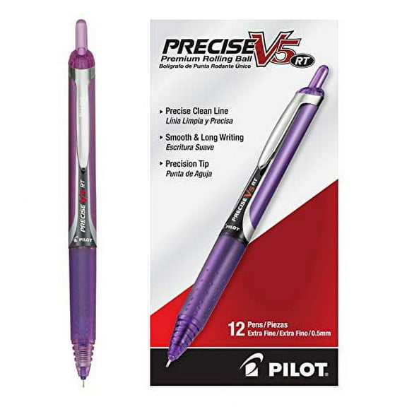 PILOT Precise V5 RT Refillable & Retractable Liquid Ink Rolling Ball Pens, Extra Fine Point (0.5mm) Purple Ink, 12-Pack (26066)