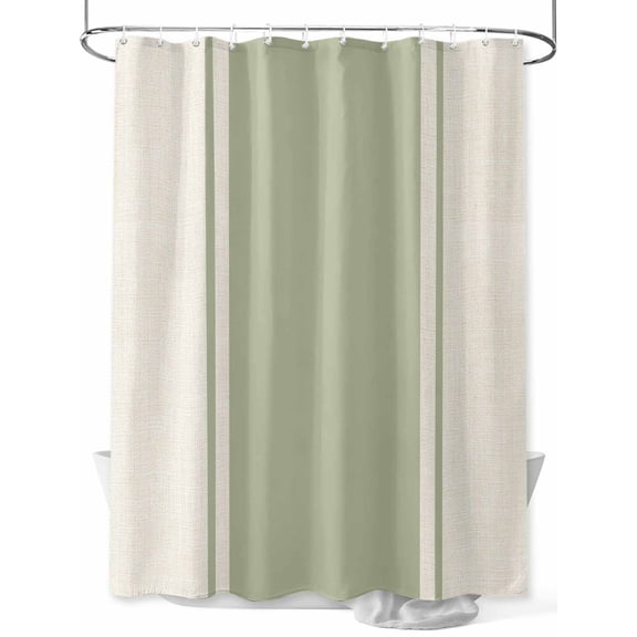 Fsddascl Sage Green Vintage Shower Curtain Set - Standard 72" x 72" Washable Bathtub Curtain with 12 Hooks, Geometric Stripes Simple Lines Waterproof Fabric Stall Shower Curtains for Bathroom/Bathtub