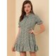thumbnail image 4 of Vestido De Manga Abullonada Corta De Gasa Con Pajarita Floral Con Volantes Para Mujer Azul oscuro XS, 4 of 6
