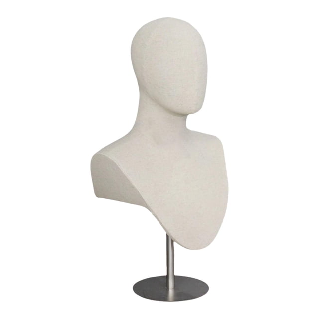 Voxware Wig Display Stand Mannequin Head Bust Hat Rack Linen Metal Adjustable Multipurpose Stable Base with Shoulder Insertable Pins Jewelry Organizer Suitable for stores shopping malls beige