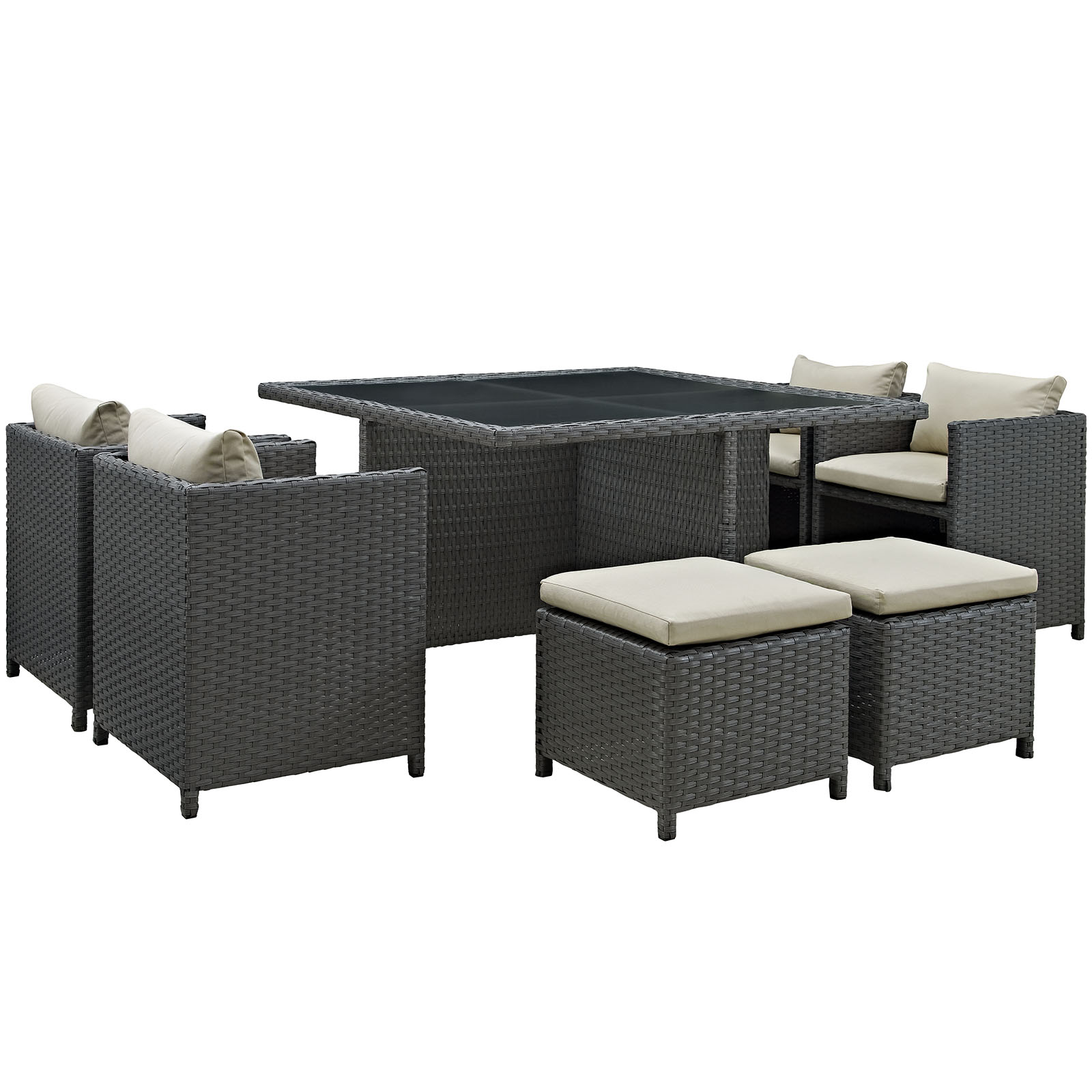 Modway Sojourn 9 Piece Outdoor Patio Sunbrella® Dining Set in Antique Canvas Beige - image 2 of 5