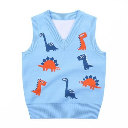 

Patgoal Autumn Winter Baby Knitted Sweater Vest Kids Boys Cartoon Dinosaur V-Neck Sweater Waistcoat Toddler Girl Casual Outfits 1-8T
