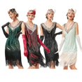 thumbnail image 2 of Vestido estilo flapper vintage de los años 20 con escote en V y doble borla, disfraz de Gran Gatsby para cosplay, fiesta de cóctel, baile de Charleston, vestido con lentejuelas y tachuelas, 2 of 5
