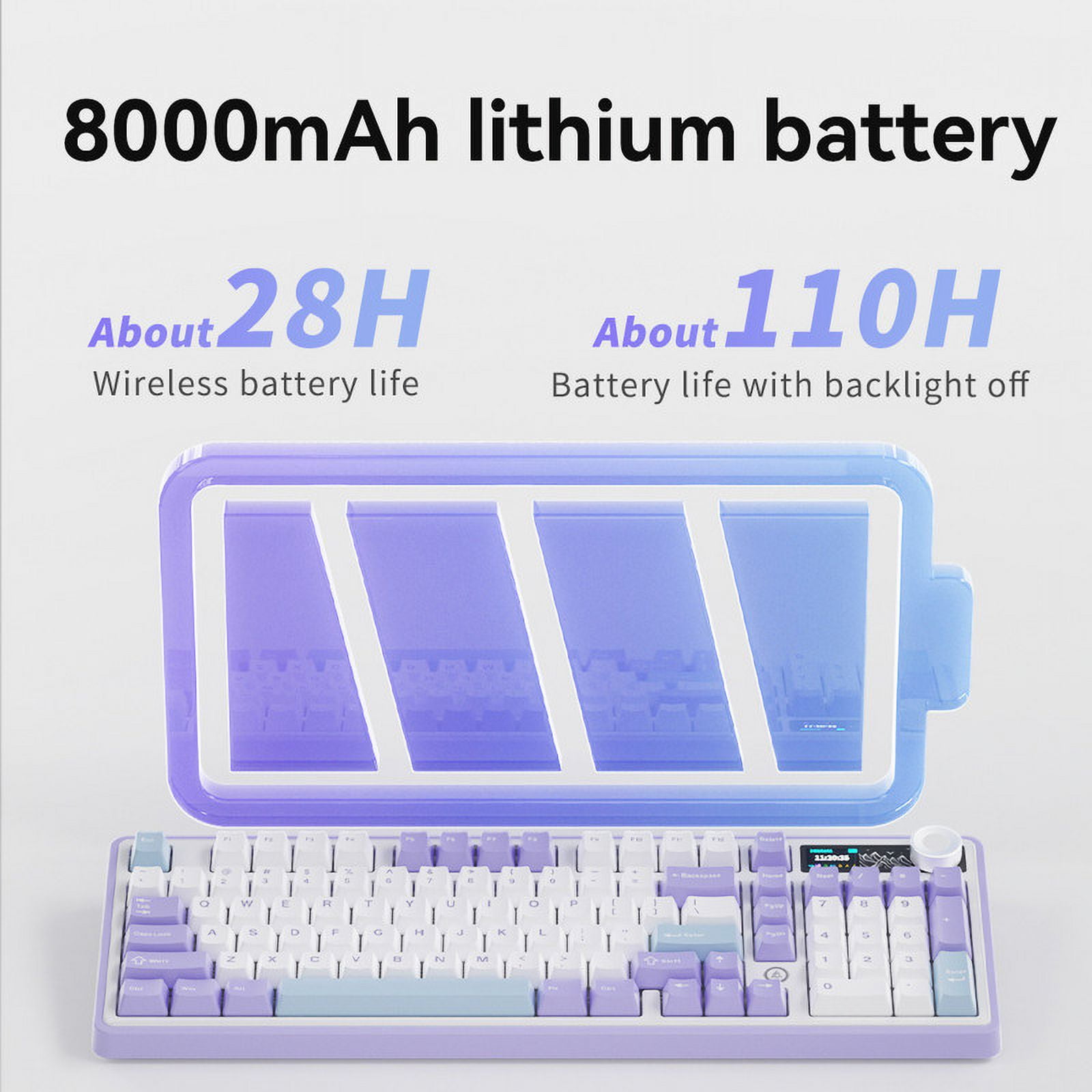Ajazz AK980 Gasket-Mounted Wireless Gaming Keyboard, 98 Keys Compact TKL BT5.0/2.4GHz/USB-C Mechanical Keyboard, with 5-Layer Padding,Gift V2 Switch Purple