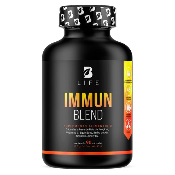 Immun Blend 90 cápsulas B Life Vitamina C D3 Zinc Echinacea Orégano Ajo Jengibre