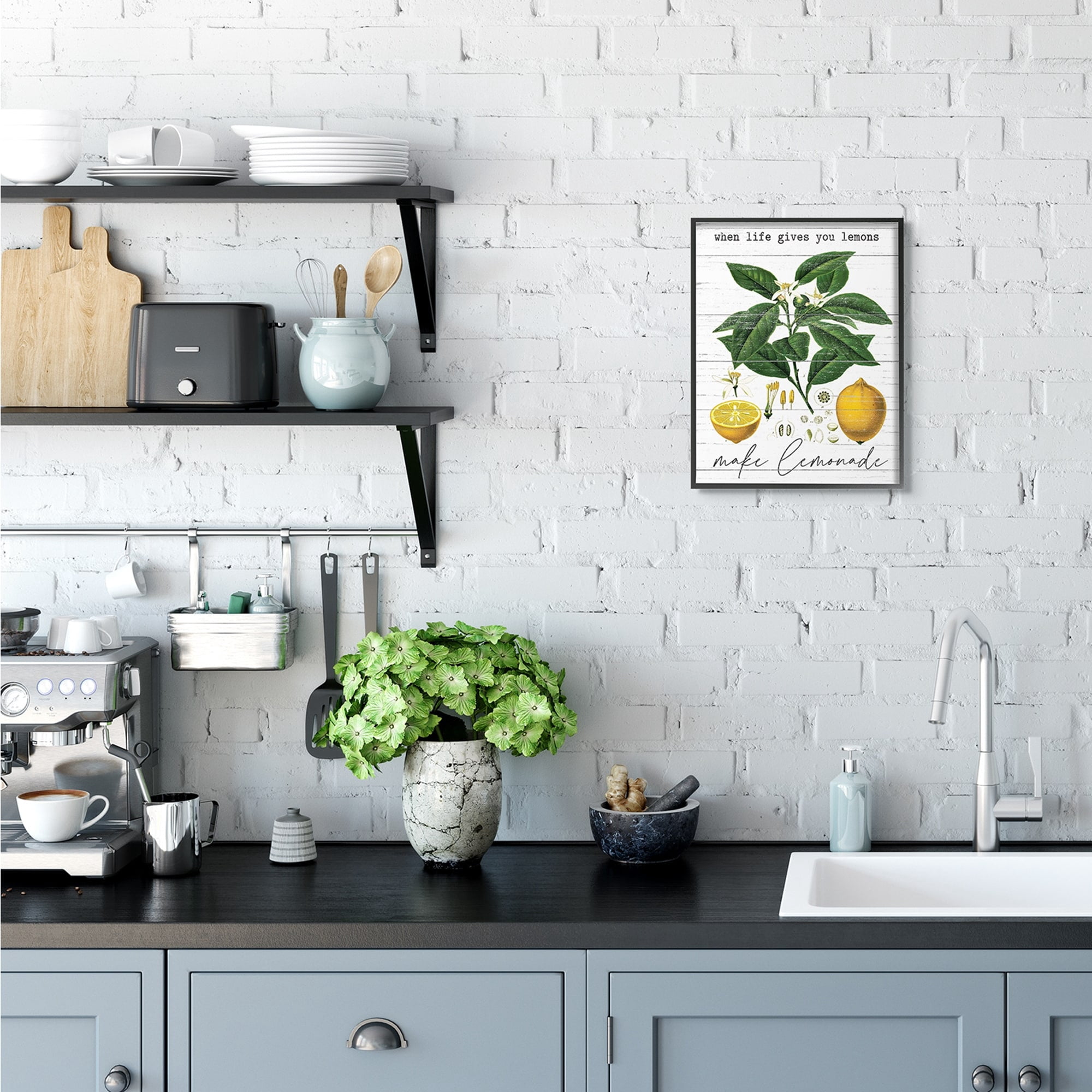 Stupell Industries Life Gives Lemons Quote Country Fruit Anatomy Gray Framed by Lettered and Lined