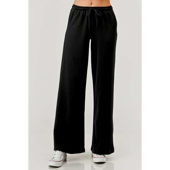 Drawstring Waist Fleece Lined Wide Leg Pants
