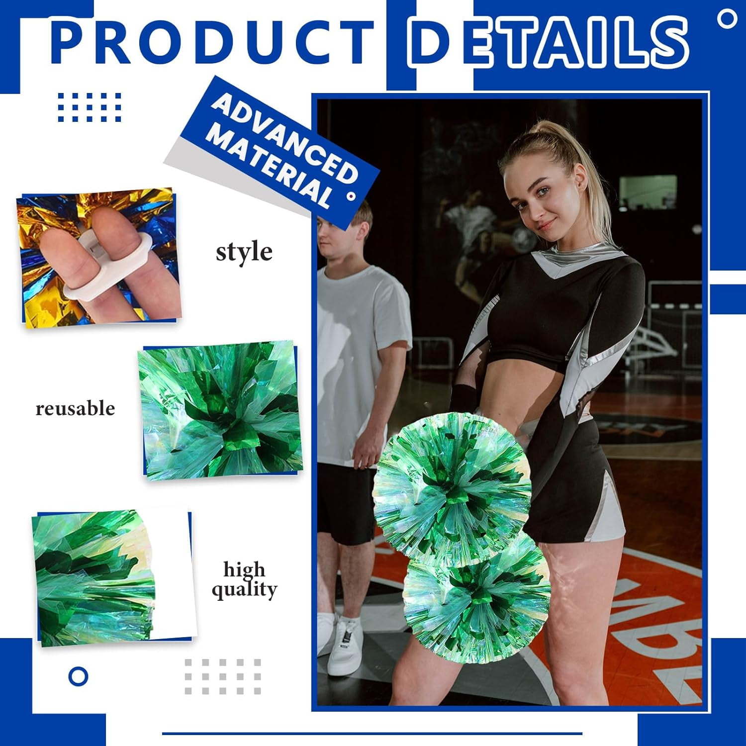 24 PCS pom poms Cheerleading,13.8inch for Sports Teams, Dance Training, and Party Celebrations with Finger Rings