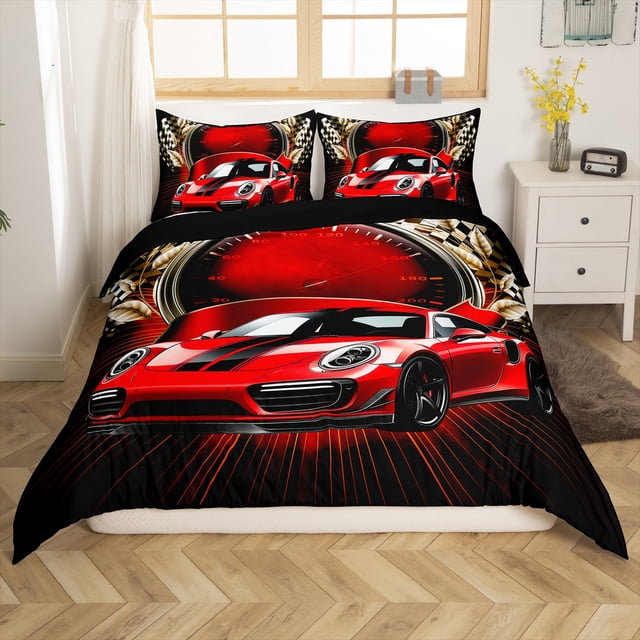 Erosebridal Housse de Couette Voiture de Sport Double, Ensembles de Literie Sports Extrêmes Taille Double, Déco Voiture de Course, Réversible 2 Pcs (Sans Couette)