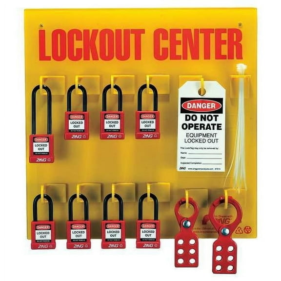 Zing Lockout Station,Filled,8 Padlocks 7114