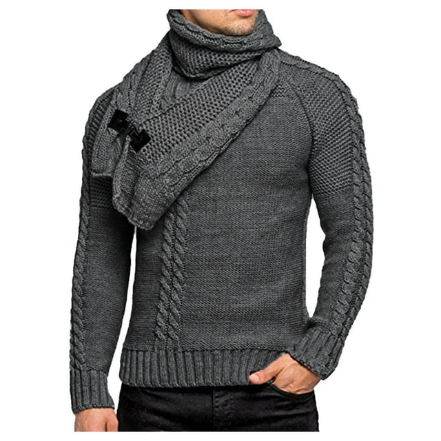 Ketyyh-chn99 Cardigan pour Homme Chandail pour Homme Automne et Hiver Col Rond Manches Longues Chandail Uni Blouse et Foulard Ensemble 2 Pcs Gris Foncé, 3TG