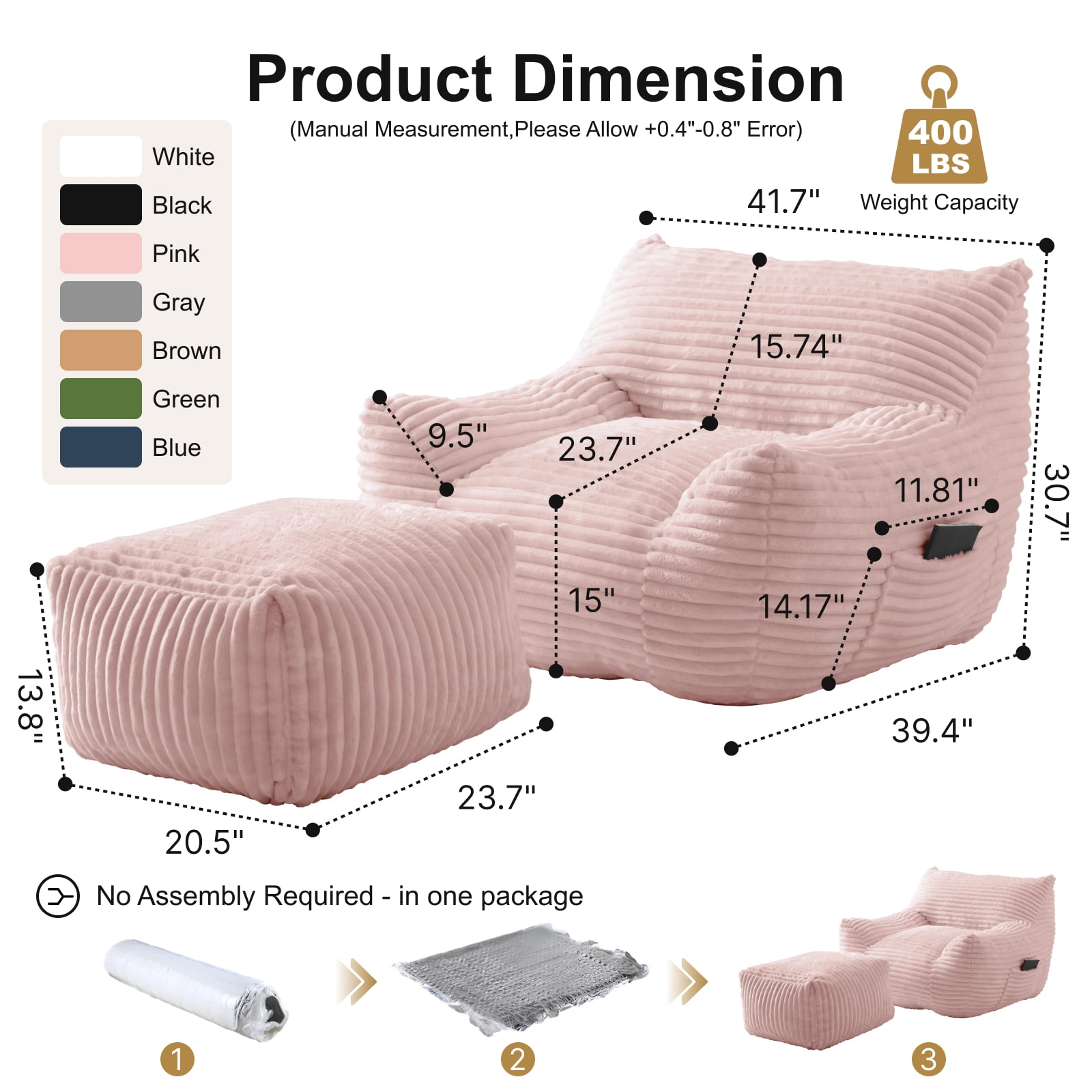 Bean Bag Chair for Adults, Oversized Comfy Beanbag Living Room Lazy Sofa for Bedroom & Dorm