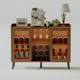 thumbnail image 1 of 47 Inch Modern Wine Bar Cabinet with LED Lighting, Freestanding Sideboard Storage with Wine Racks and Glass Holders, Tempered Glass Doors for Living Room Kitchen Dining Room, Walnut Black, 1 of 6