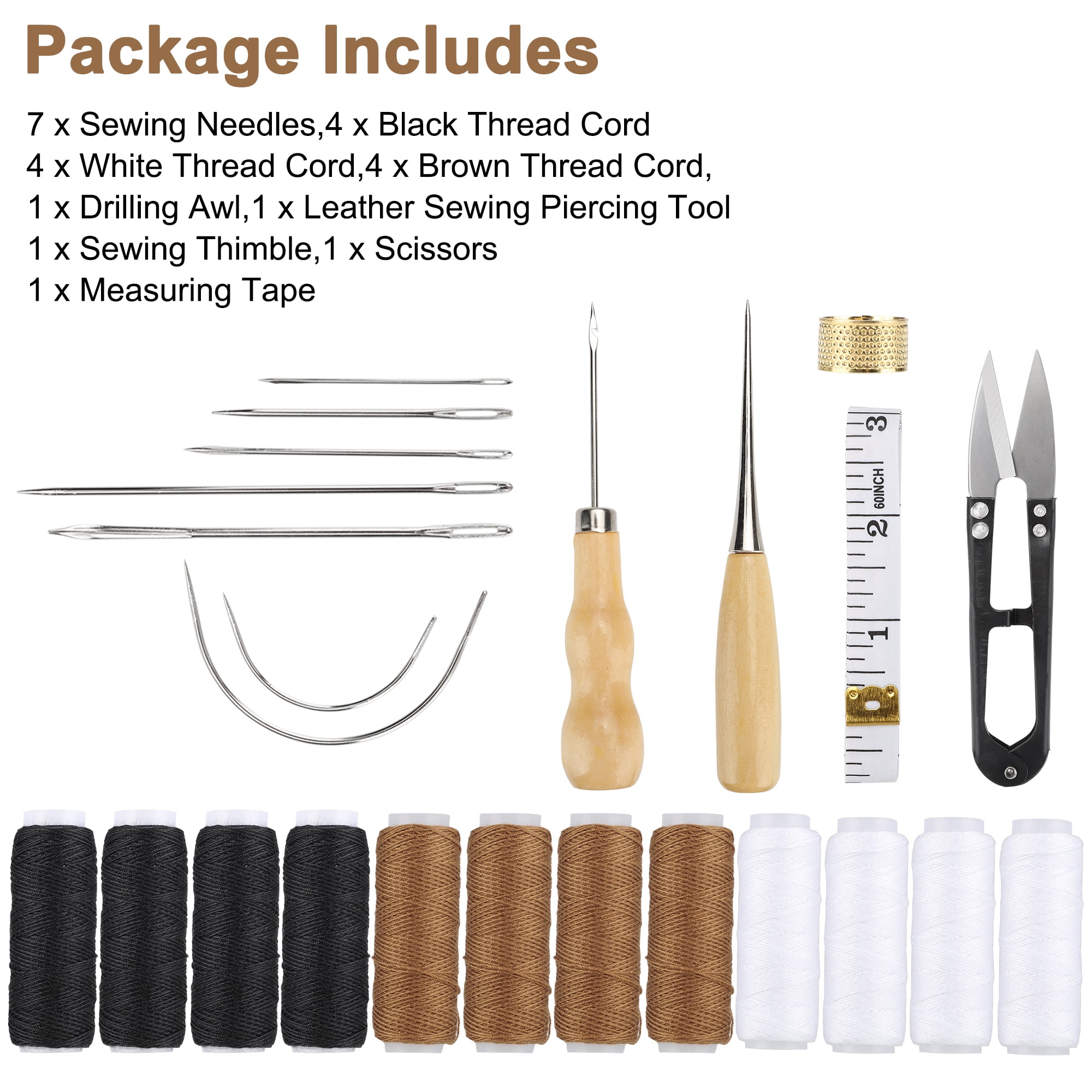 AIEX 29Pcs Upholstery Repair Kit Leather Hand Sewing Needles Craft Tools  with Upholstery Needles, Thread,Tape Measure, Drilling Awls for Leather